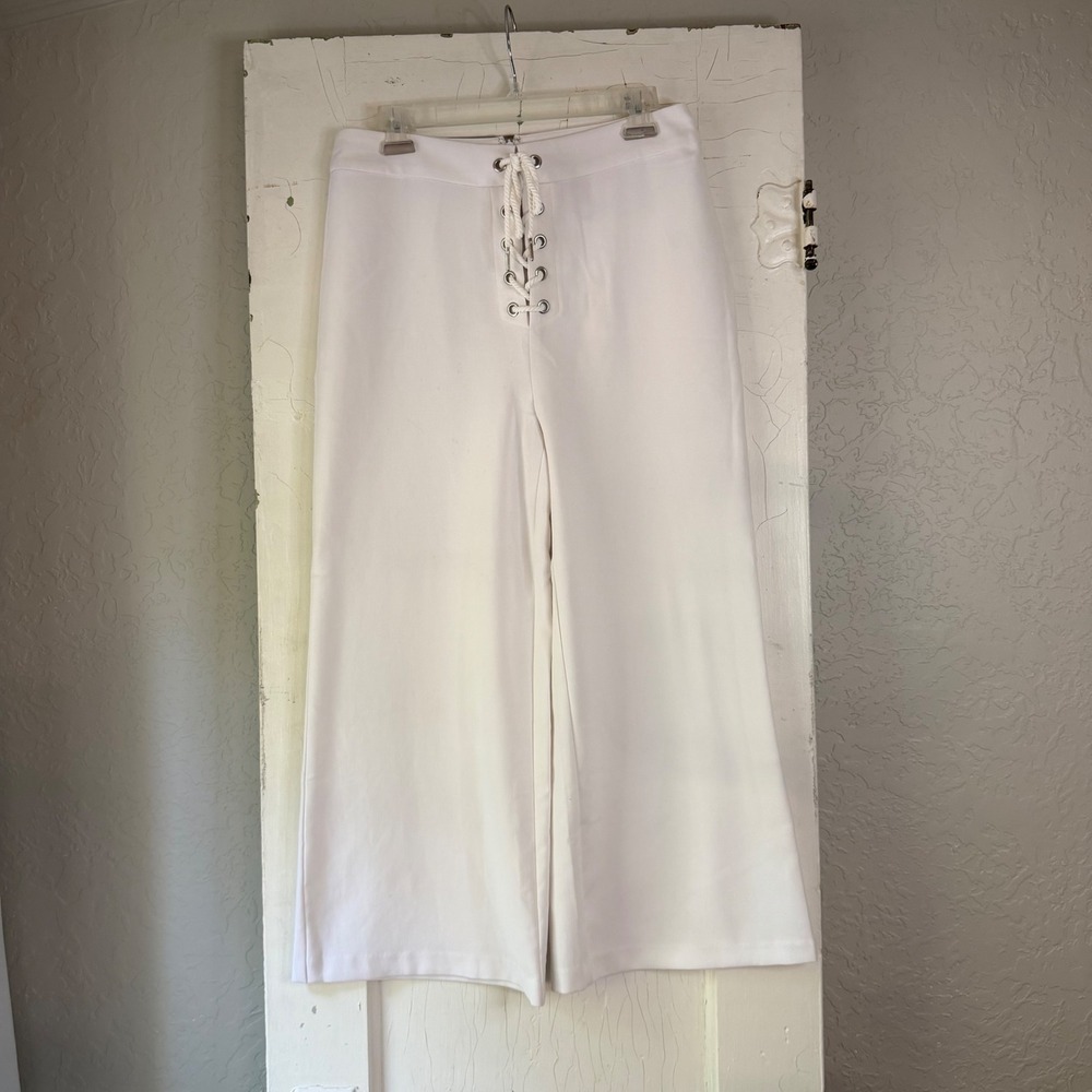 Cupcakes and Cashmere White Lace Up Wide Leg Pants Size 8 Nautical Coastal